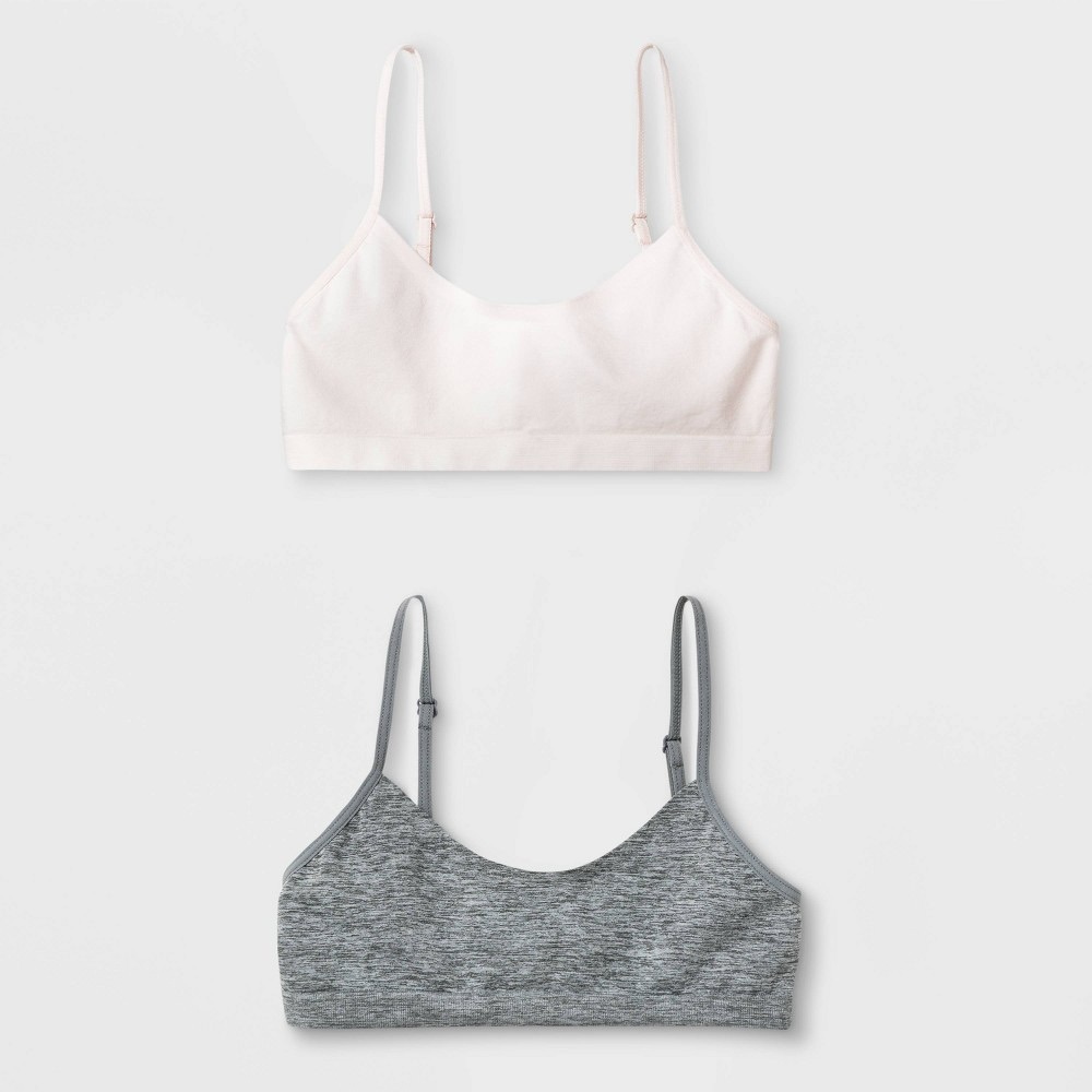 Maidenform Girl Bonded Crop Bra 2pk Pink Gray Size L NIP